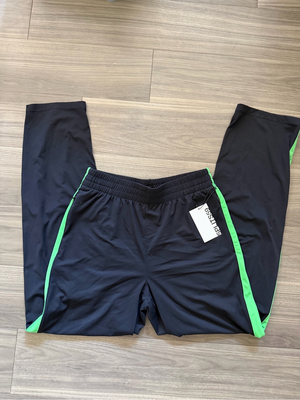 SPLITS59 New With Tags Black Green Striped Pants with Elastic Waist